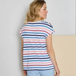 Gestreept T-shirt met knoopdetail in jerseytricot