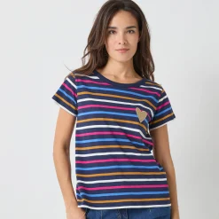Gestreept T-shirt met korte mouwen, goudkleurig hartje