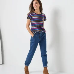 Gestreept T-shirt met korte mouwen, goudkleurig hartje