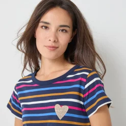 Gestreept T-shirt met korte mouwen, goudkleurig hartje