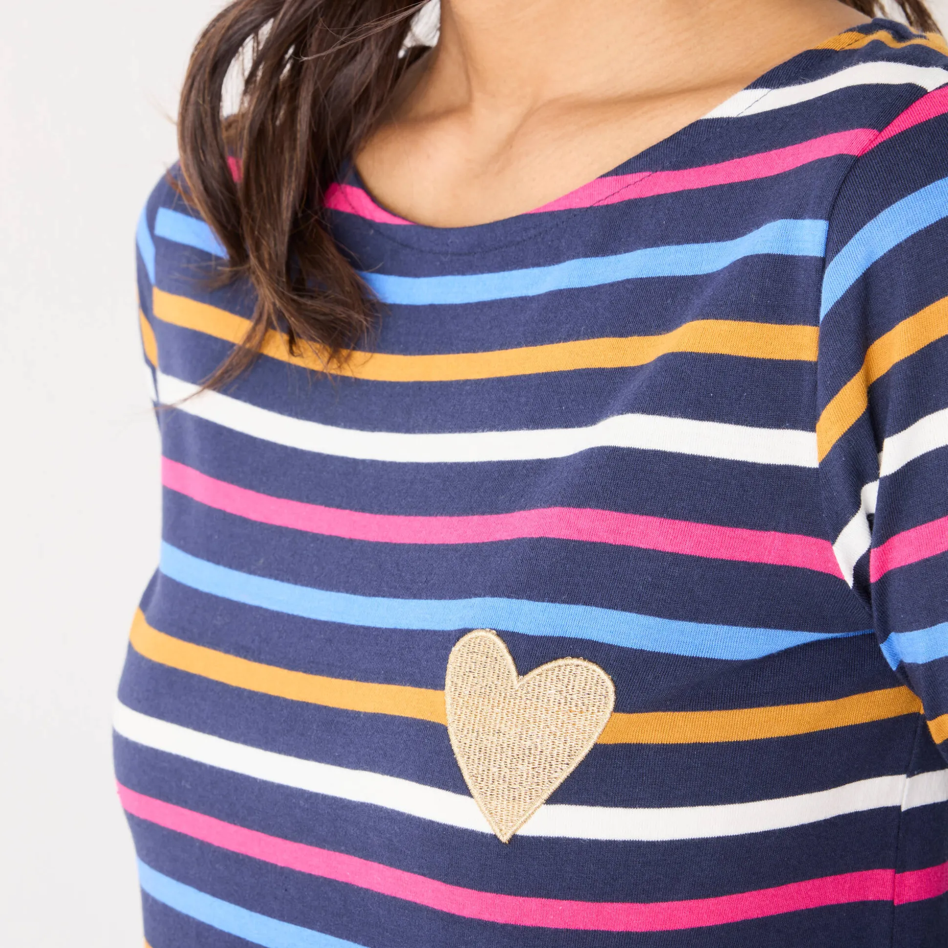 Gestreept T-shirt met lange mouwen, goudkleurig hartje