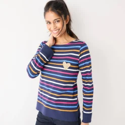 Gestreept T-shirt met lange mouwen, goudkleurig hartje