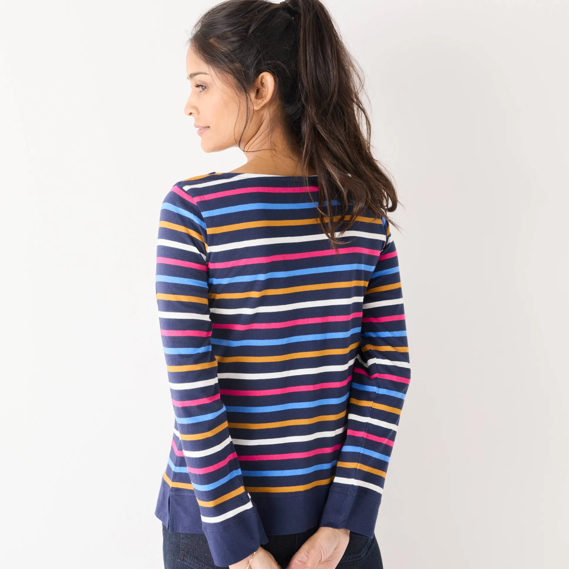 Gestreept T-shirt met lange mouwen, goudkleurig hartje