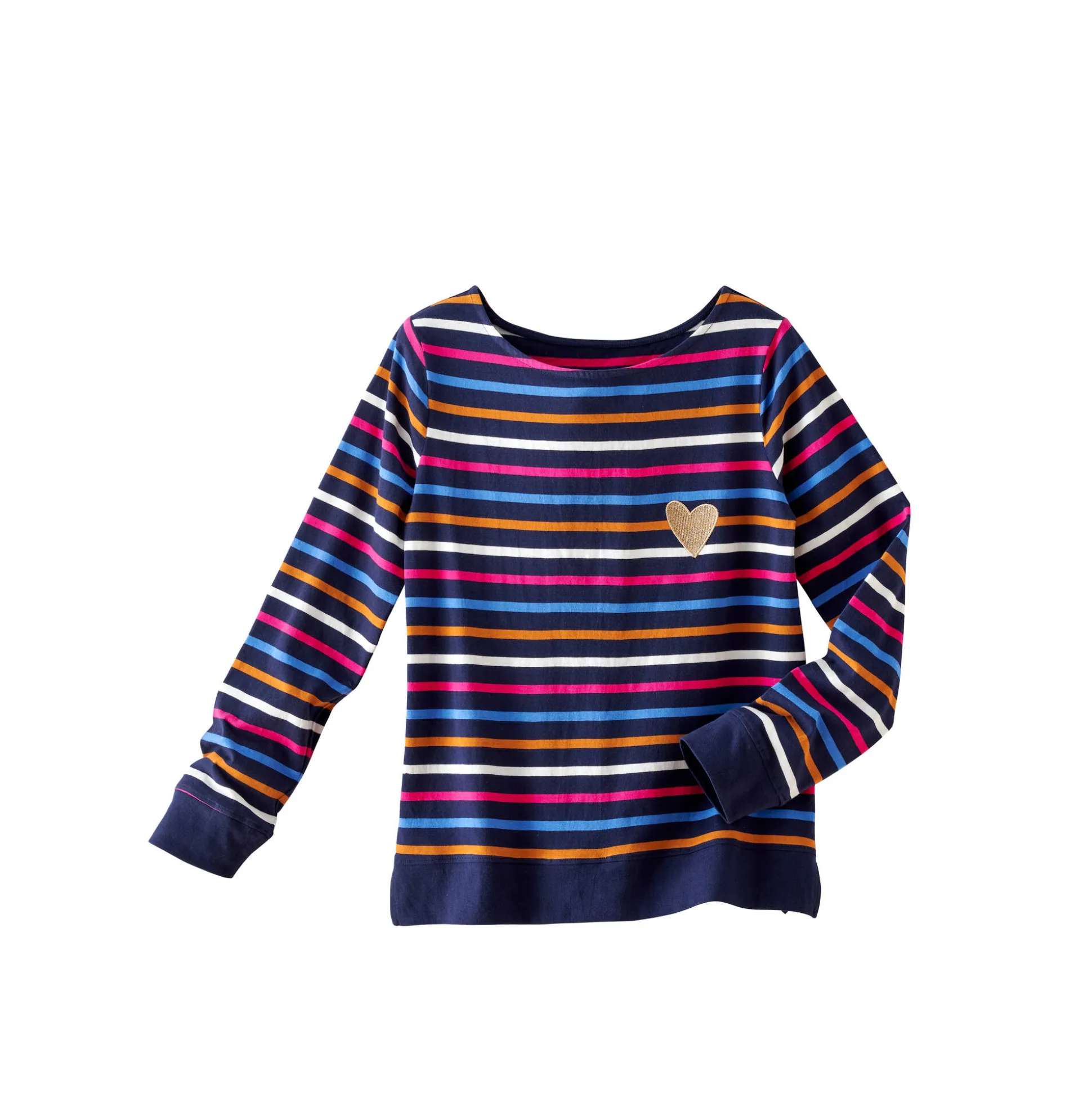 Gestreept T-shirt met lange mouwen, goudkleurig hartje