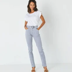 Gestreepte broek in recht model, voor kleine gestaltes