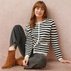 Gestreepte cardigan in fantasietricot