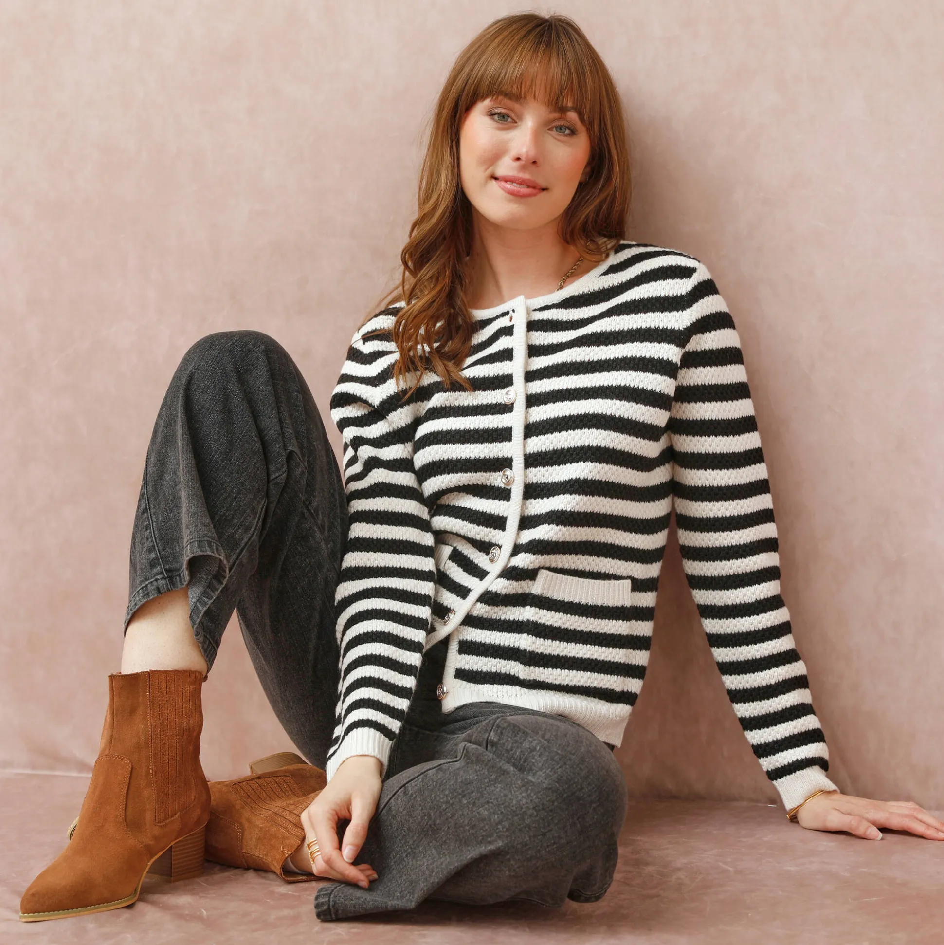 Gestreepte cardigan in fantasietricot