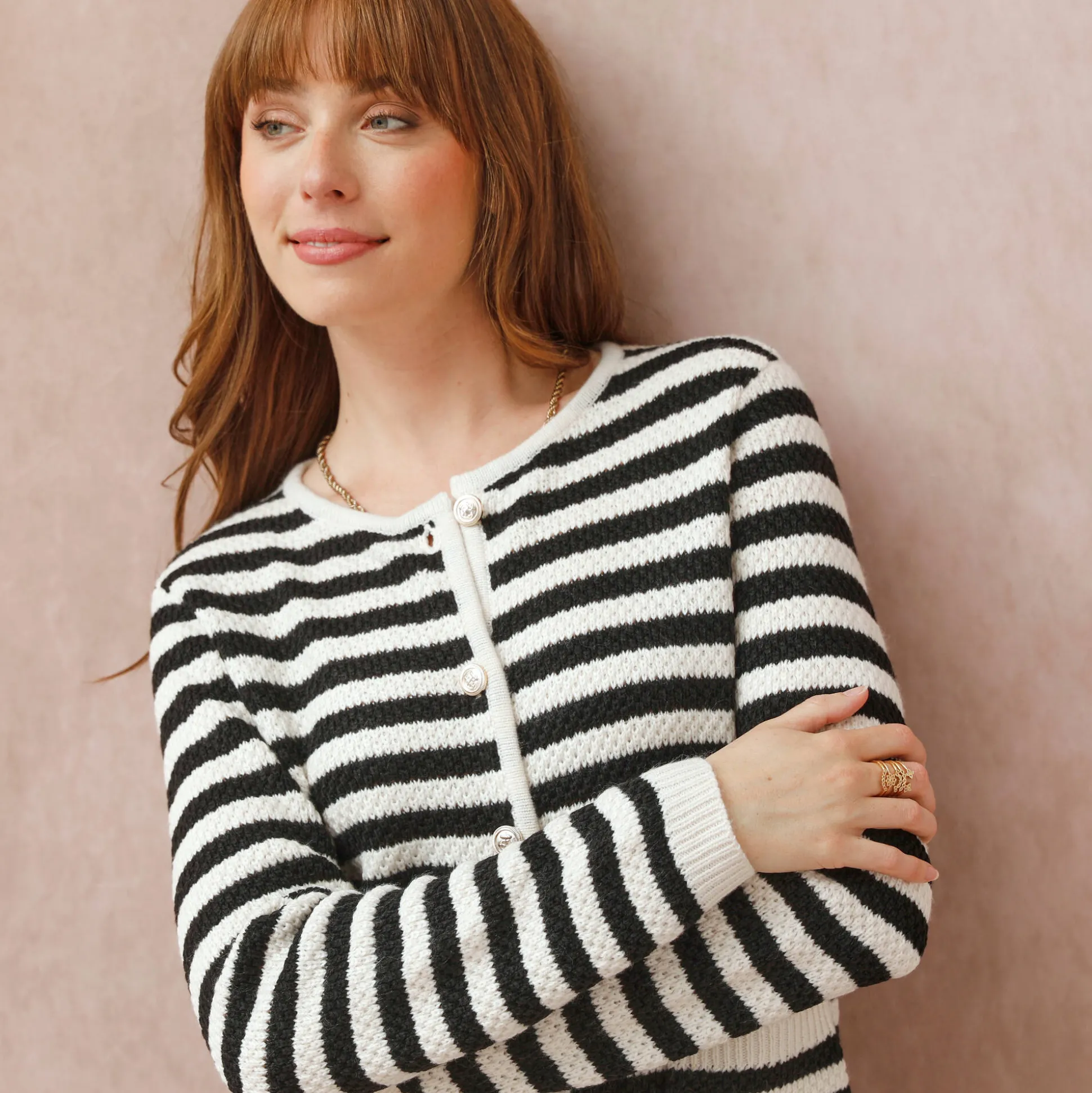 Gestreepte cardigan in fantasietricot