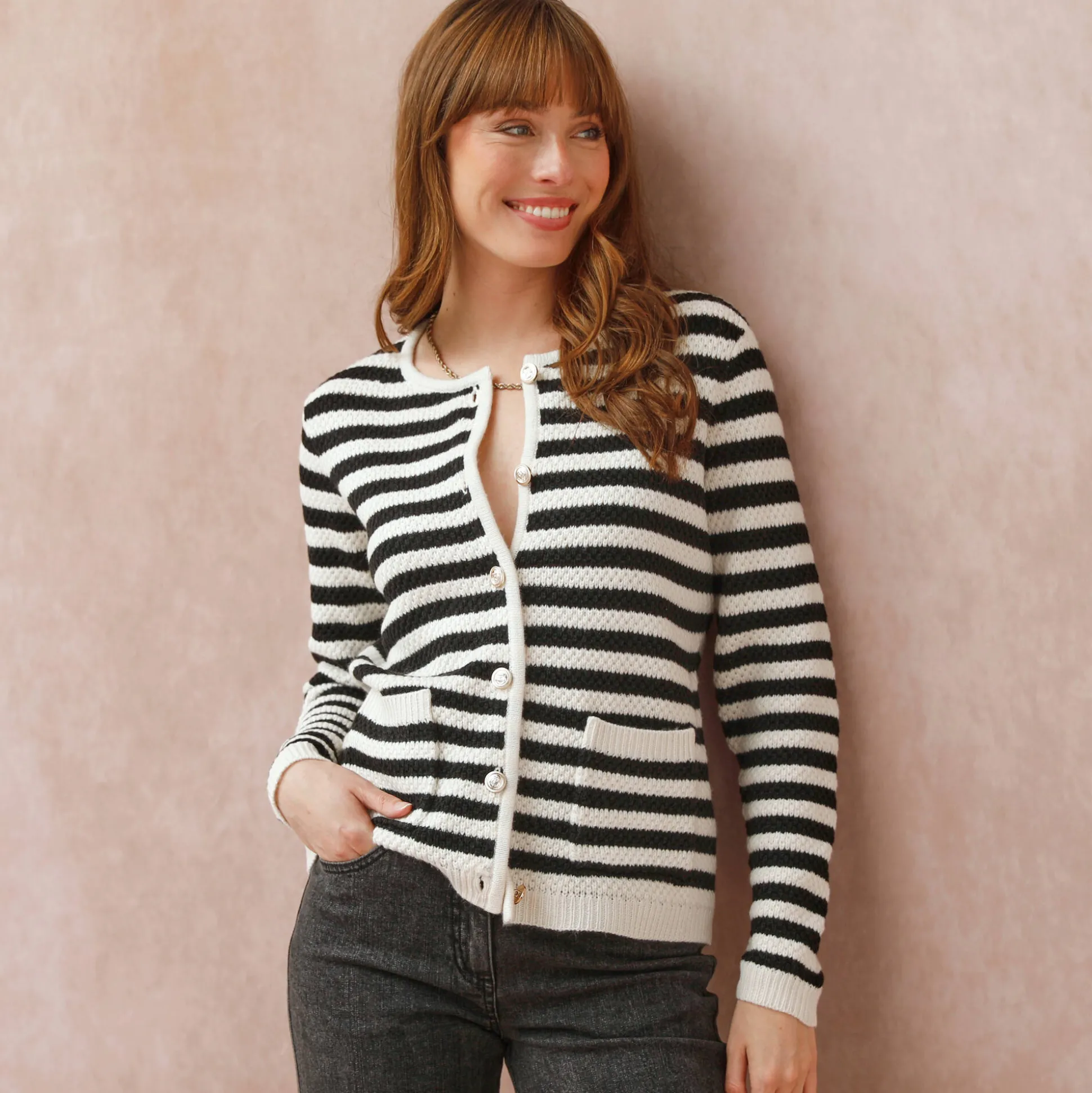 Gestreepte cardigan in fantasietricot