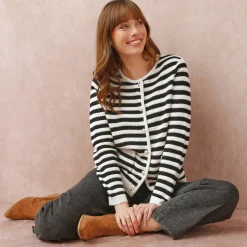 Gestreepte cardigan in fantasietricot