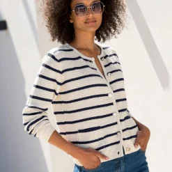 Gestreepte cardigan met officiersknopen, fantasietricot