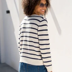 Gestreepte cardigan met officiersknopen, fantasietricot