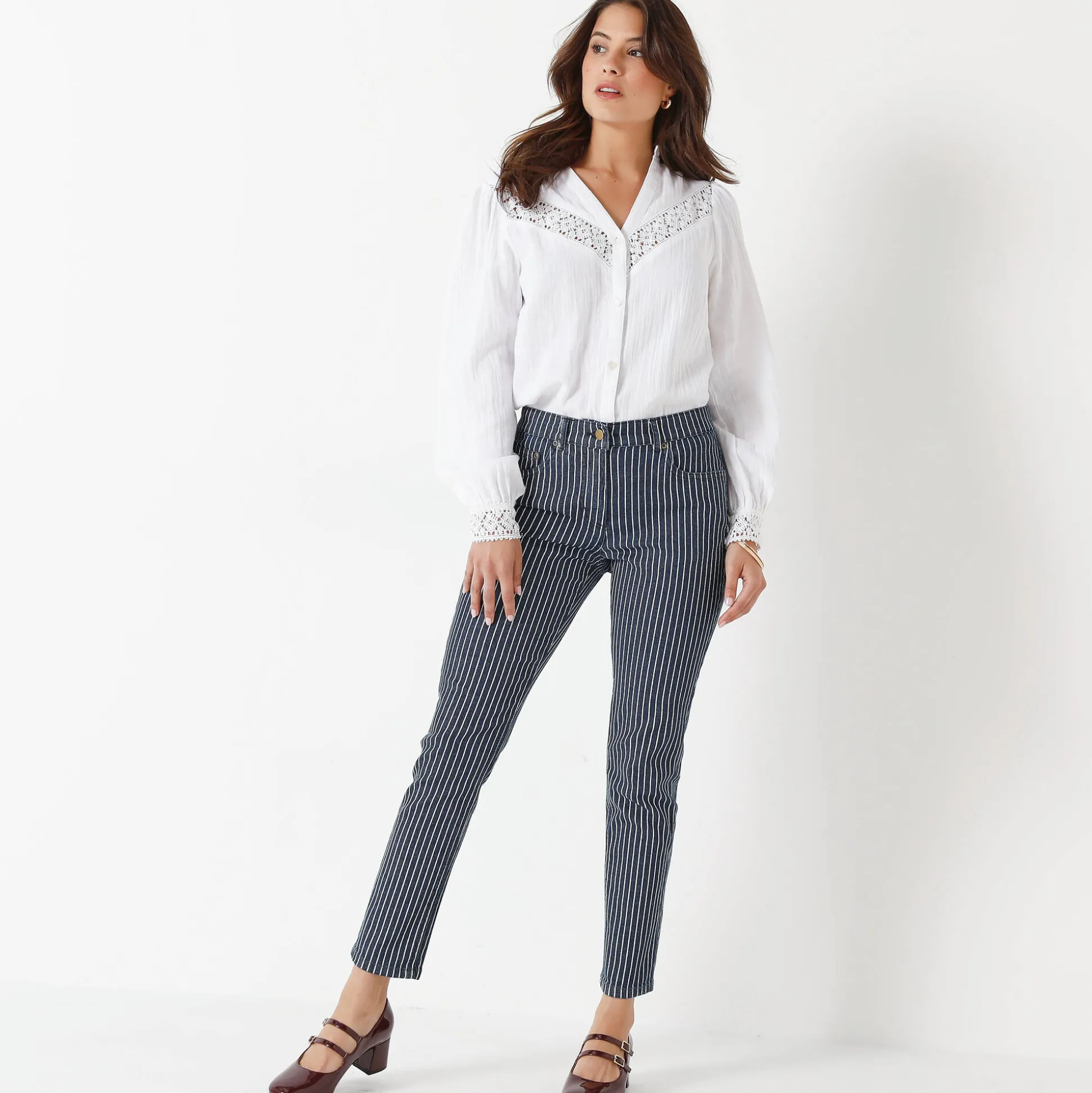 Gestreepte 7/8-jeans