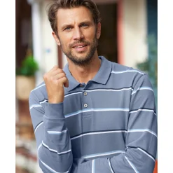 Gestreepte polo in chiné piquétricot met lange mouwen