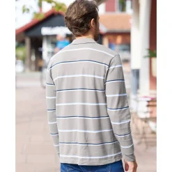 Gestreepte polo in chiné piquétricot met lange mouwen