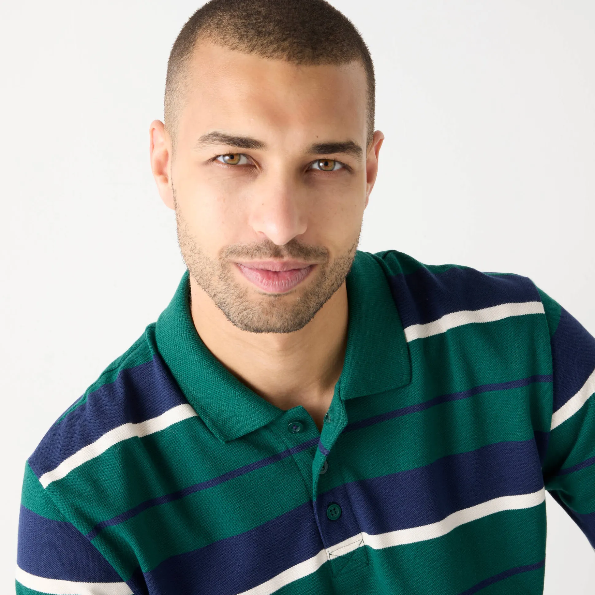 Gestreepte polo in piquétricot, lange mouwen