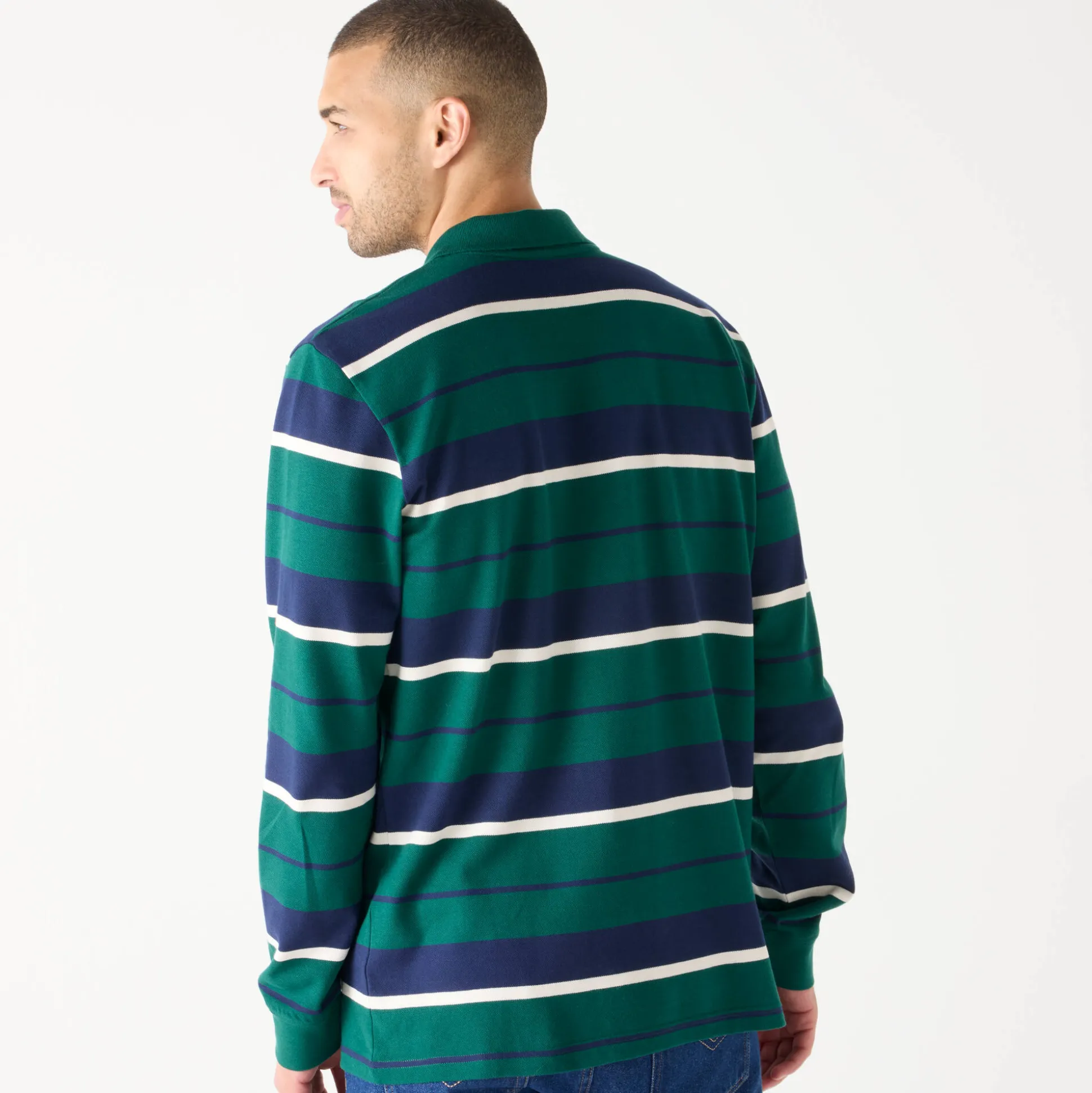 Gestreepte polo in piquétricot, lange mouwen