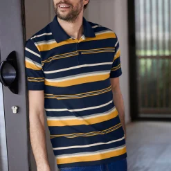 Gestreepte poloin piquétricot, korte mouwen