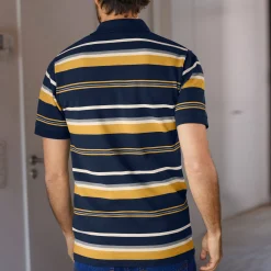 Gestreepte poloin piquétricot, korte mouwen