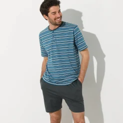 Gestreepte shortama met Tunesische hals