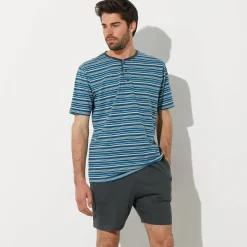 Gestreepte shortama met Tunesische hals