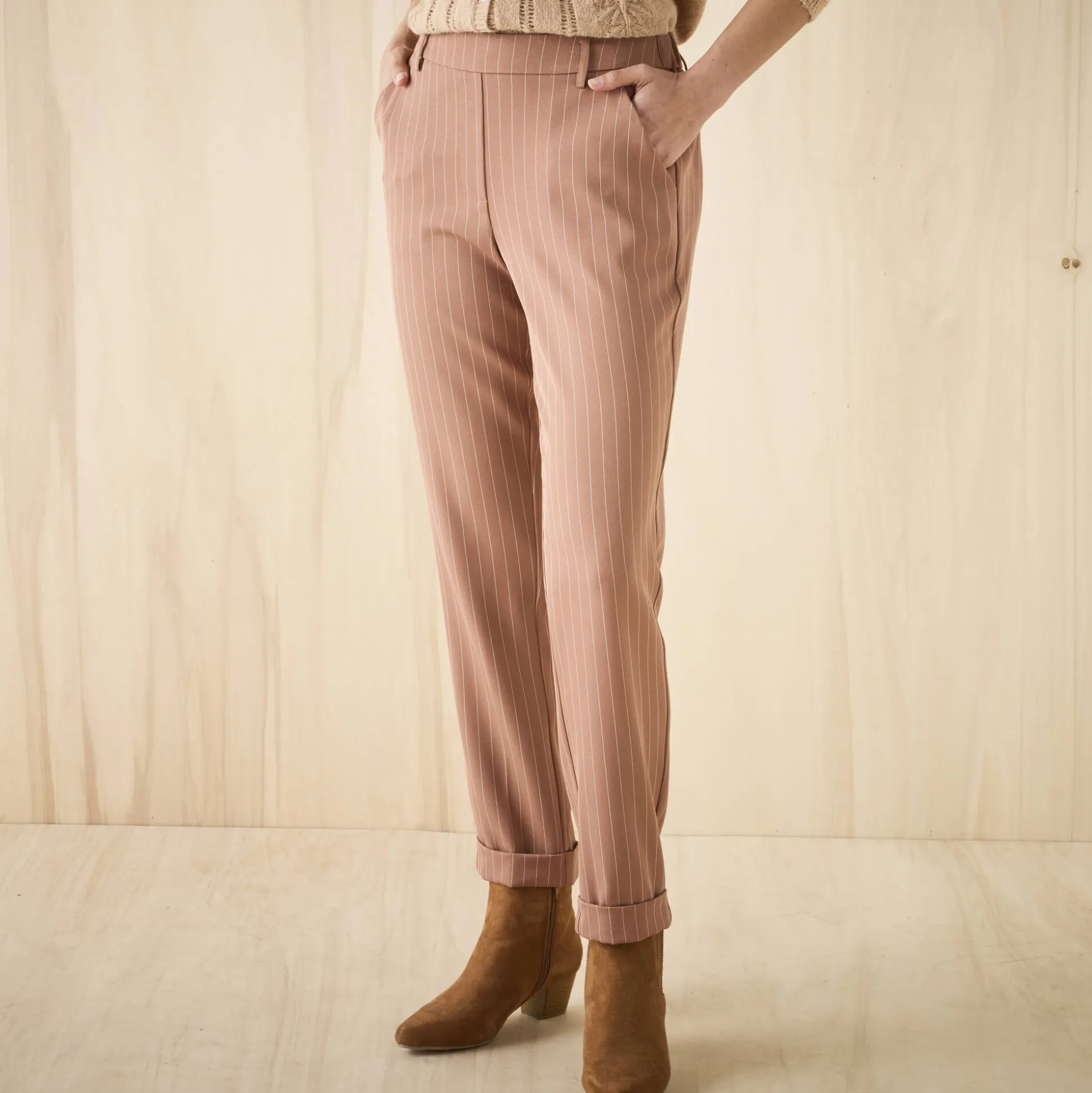 Gestreepte tapered 7/8-broek