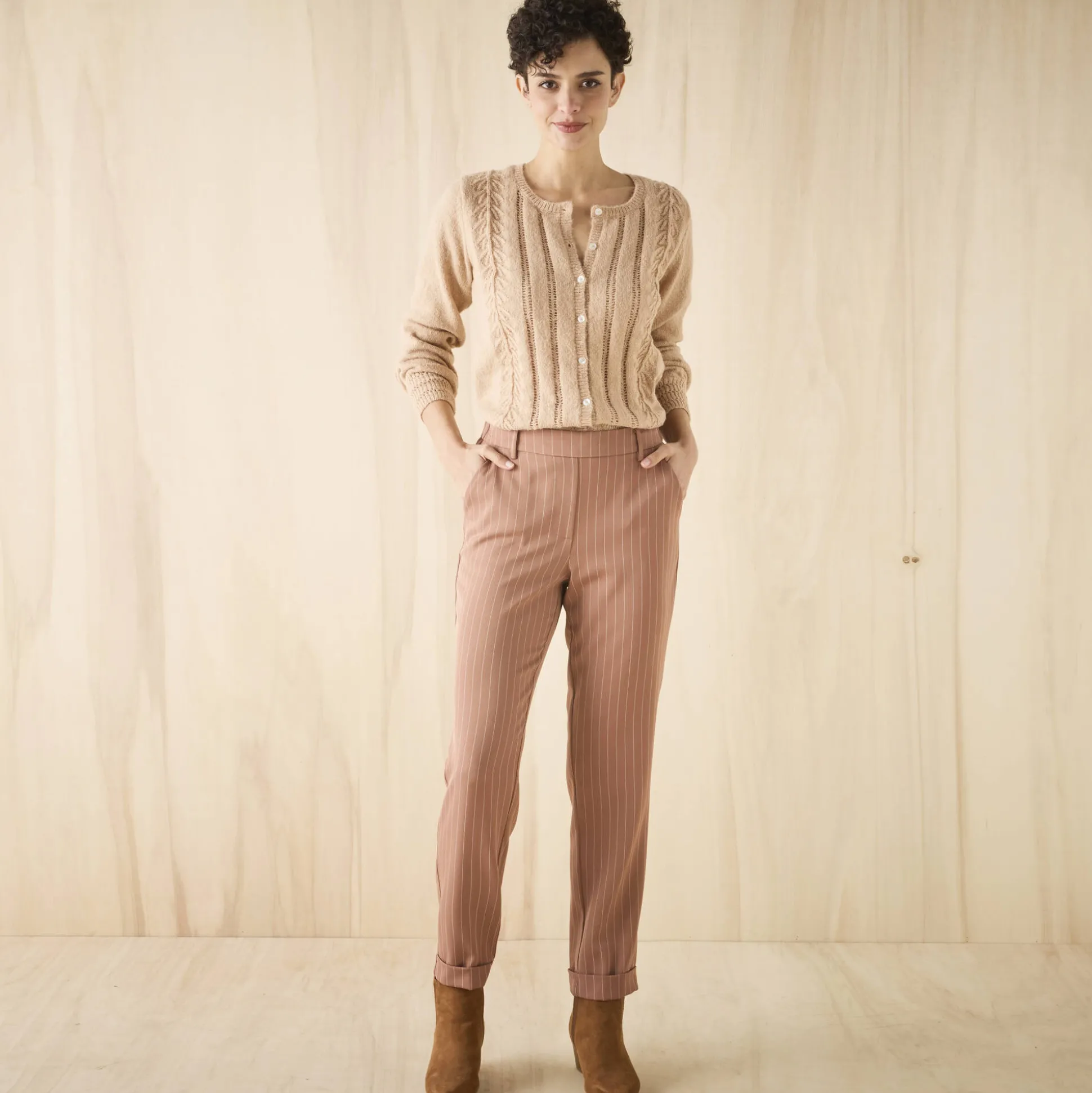 Gestreepte tapered 7/8-broek