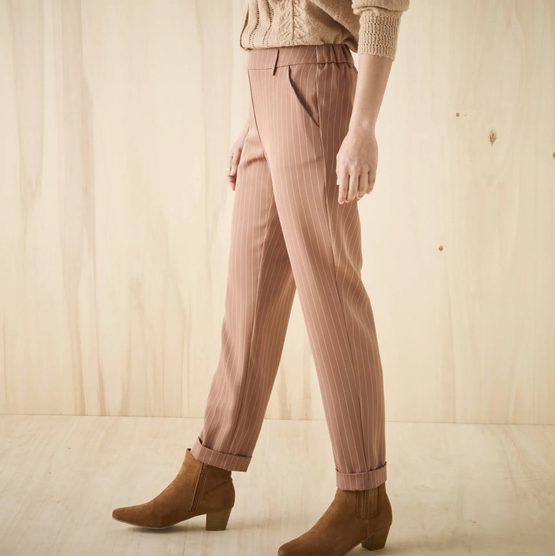 Gestreepte tapered 7/8-broek