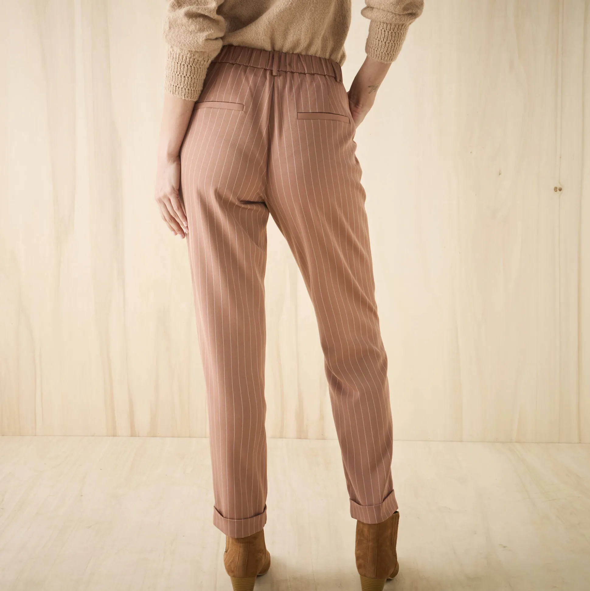 Gestreepte tapered 7/8-broek