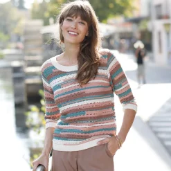 Gestreepte trui, ajourtricot