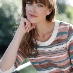 Gestreepte trui, ajourtricot