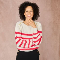Gestreepte trui met goudkleurige knopen, patenttricot