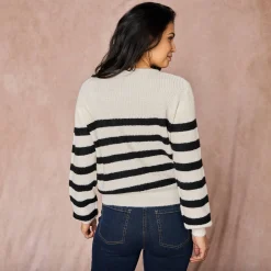 Gestreepte trui met goudkleurige knopen, patenttricot