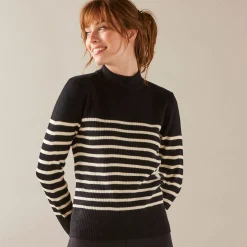 Gestreepte trui met opstaande hals, ribtricot