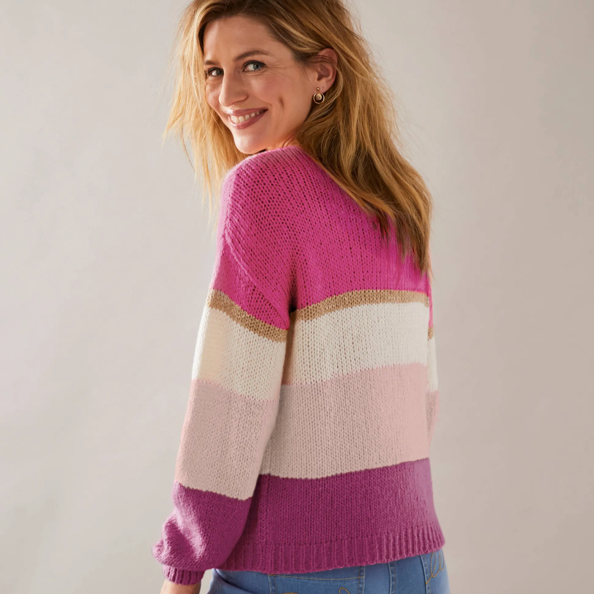 Gestreepte trui met ronde hals, mohairtouch