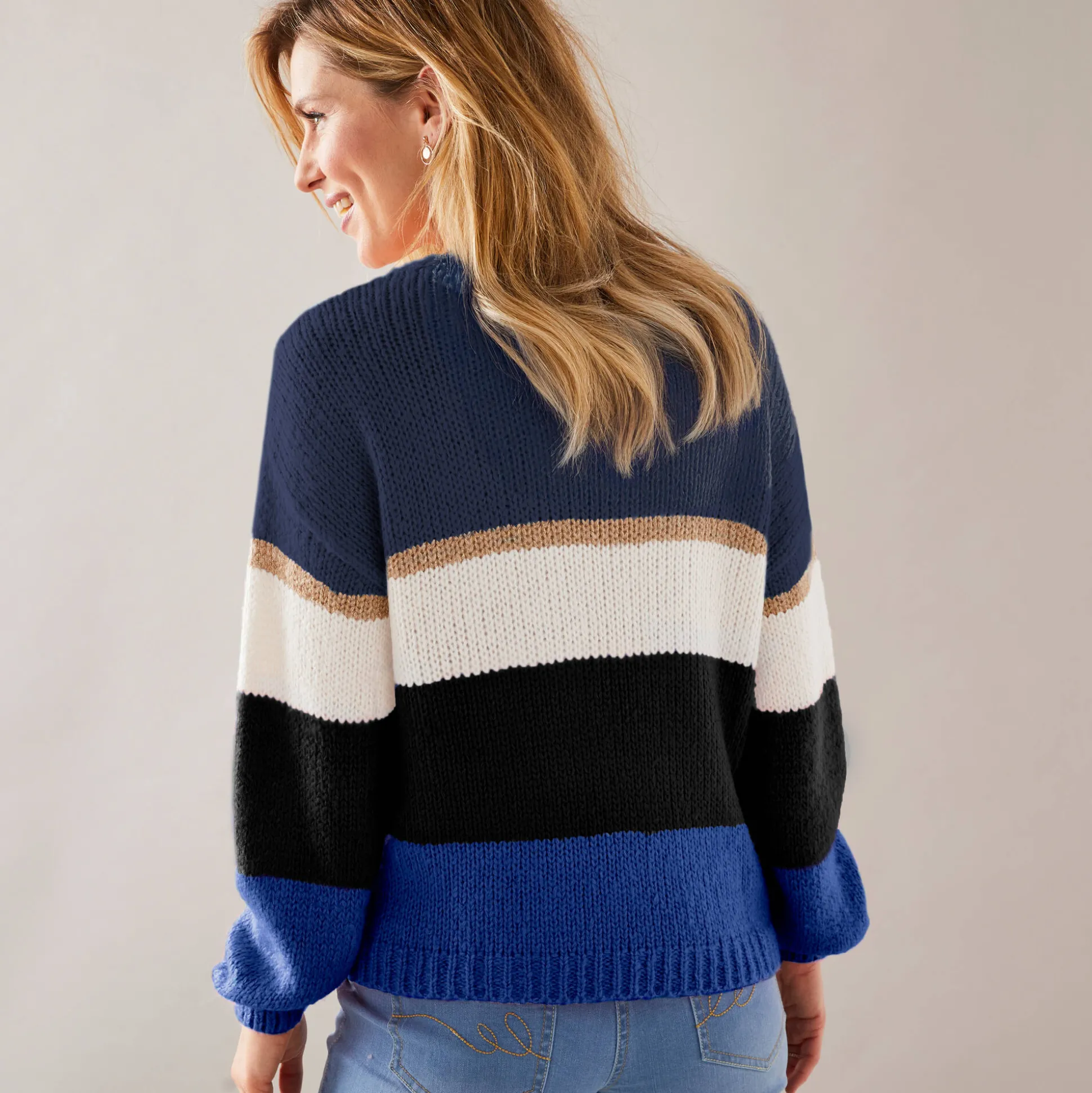 Gestreepte trui met ronde hals, mohairtouch