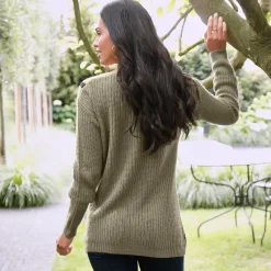 Gestreepte trui met V-hals - mohairtouch