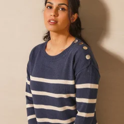 Gestreepte trui-jurk in marinestijl
