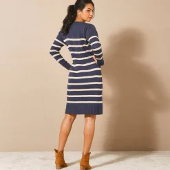 Gestreepte trui-jurk in marinestijl