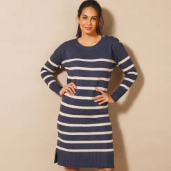 Gestreepte trui-jurk in marinestijl