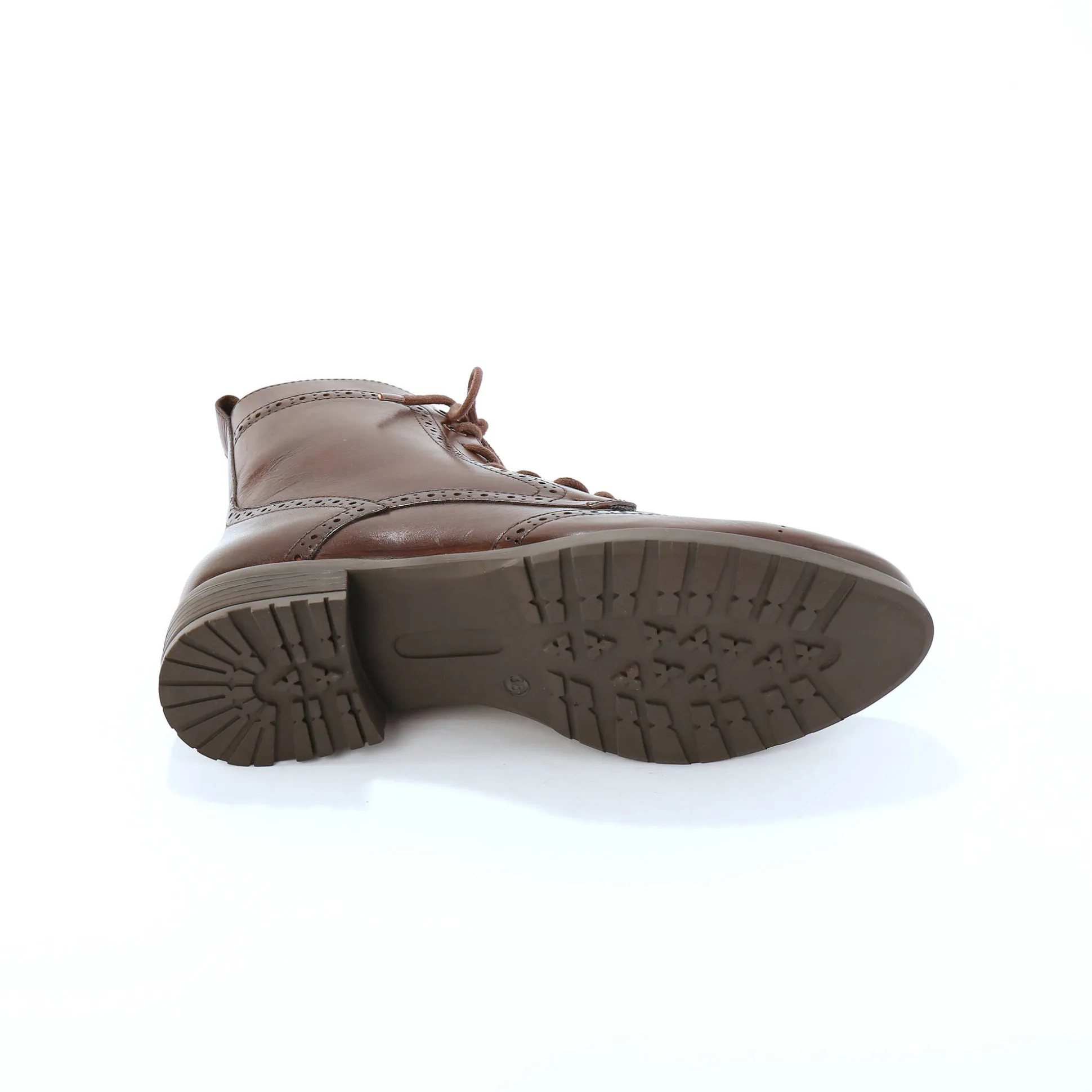 Gevoerde bottines met hoge schacht en vetersluiting, leer met gaatjesmotief