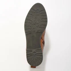 Gevoerde bottines met hoge schacht en vetersluiting, leer met gaatjesmotief