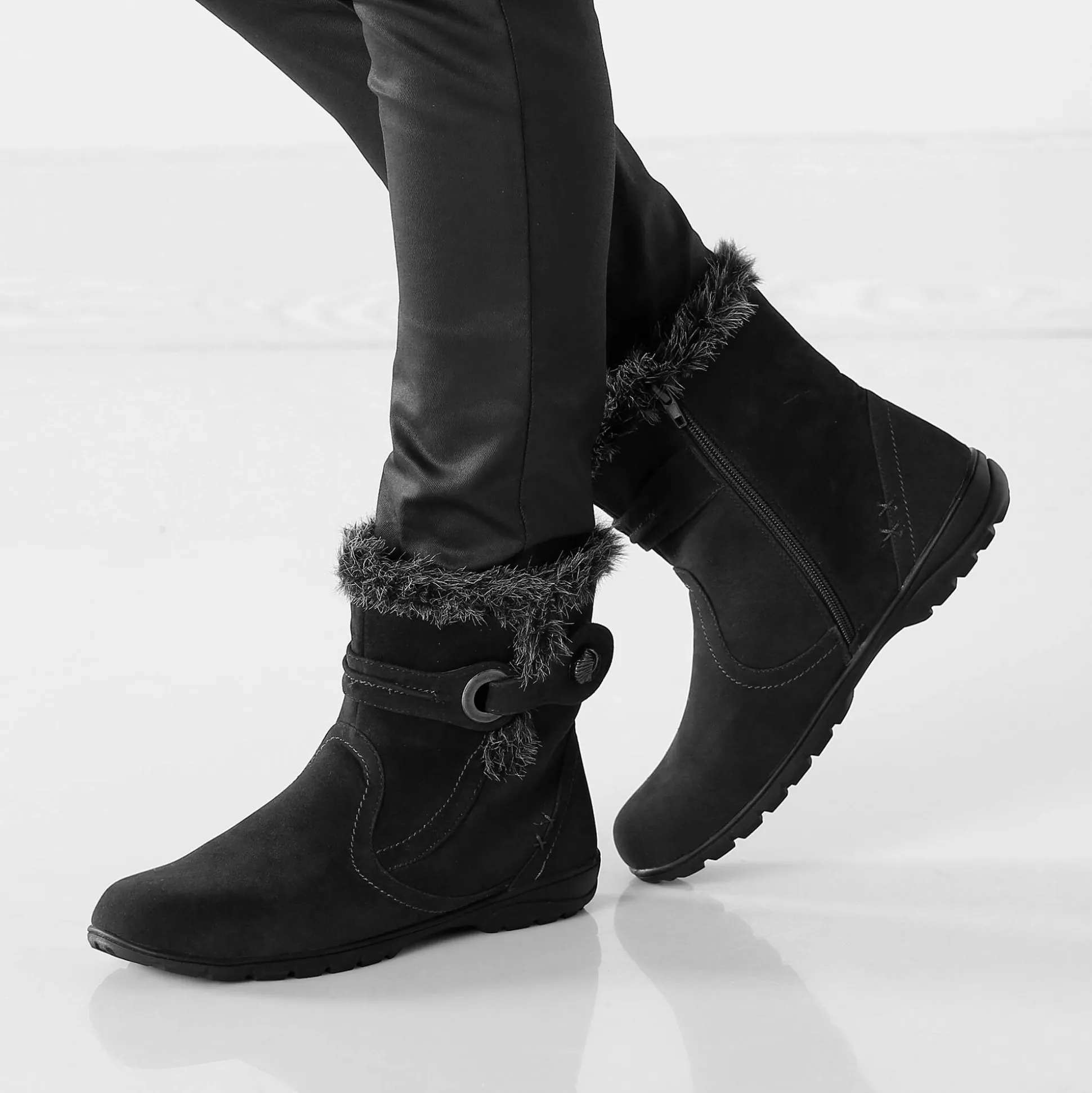 Gevoerde bottines met suedine-effect