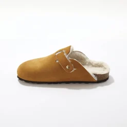 Gevoerde pantoffels in klompmodel, suèdeleer