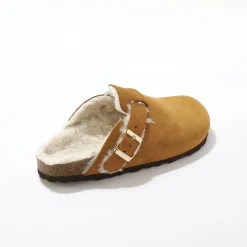 Gevoerde pantoffels in klompmodel, suèdeleer