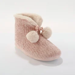 Gevoerde pantoffels in laarsmodel, in chenilletricot