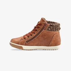 Gevoerde sneakers met hoge schacht, enkelrand in tricot