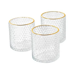 Glazen theelichthouder met goudkleurig biesje - set van 3