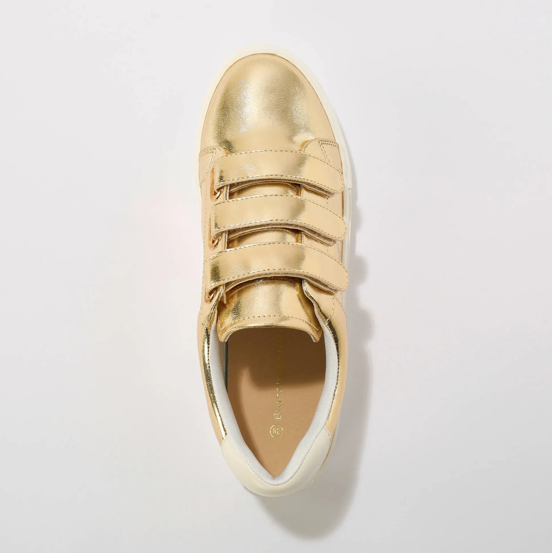 Goudkleurige sneakers met scratchsluiting