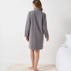 Halflange kamerjas met rits, in fleece, 'konijn' borduursel